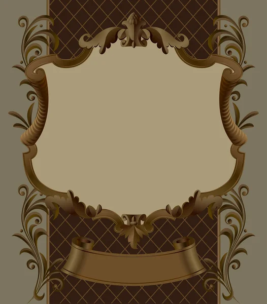 Marco ornamental vintage marrón y pancarta con decoración retro — Vector de stock