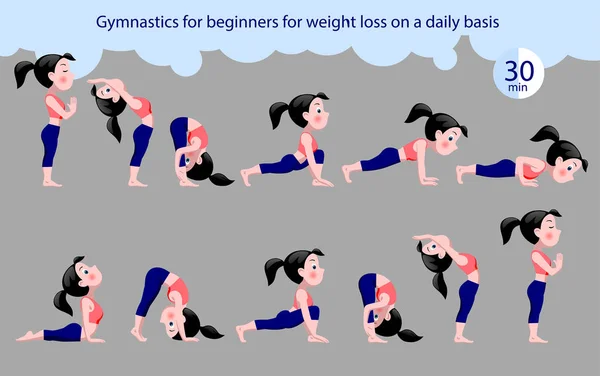 Günlük bazda kilo kaybı için yeni başlayanlar için Jimnastik — Stok Vektör