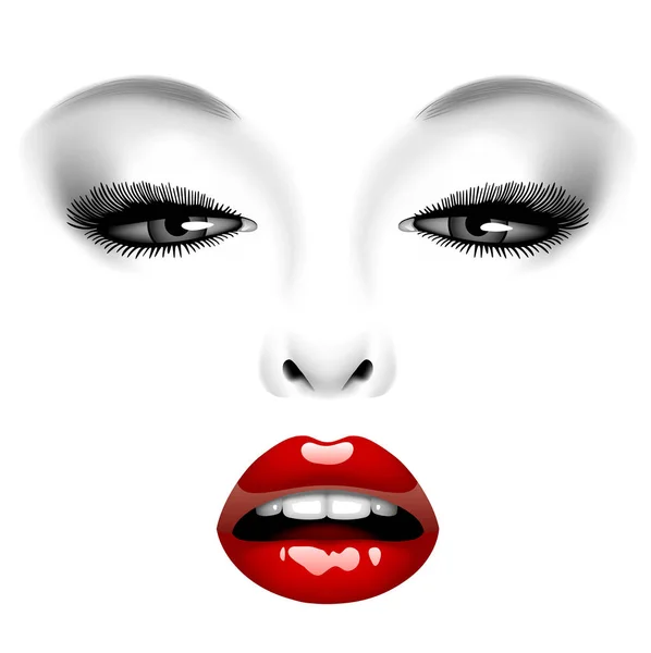 Female sensual red lips and eyes with makeup isolated on white — Stock Vector