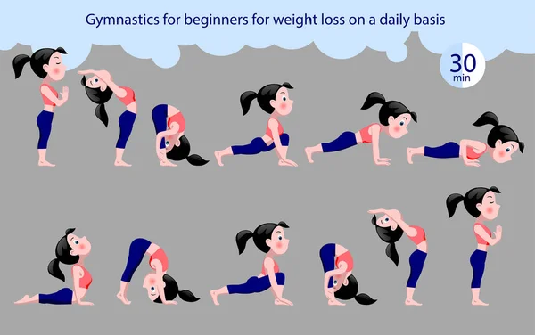 Turnen voor beginners voor gewichtsverlies op een dagelijkse basis — Stockvector