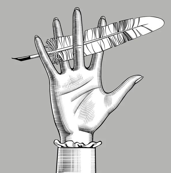 Weibliche Hand mit Federhalter — Stockvektor