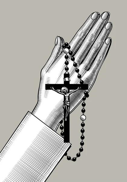 Frauenhände mit Gebetsperlen — Stockvektor