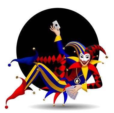 Joker whi izole iskambil kartları ile siyah bir daire içinde yalan