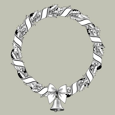 Çan ve kurdele ile Holly çelenk