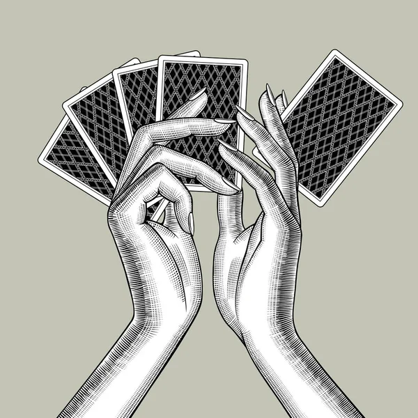 Female hands with playing cards fan — Stock Vector