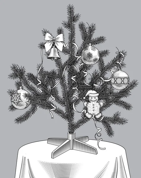 Χριστουγεννιάτικο δέντρο με κορδέλες και στολίδια — Διανυσματικό Αρχείο