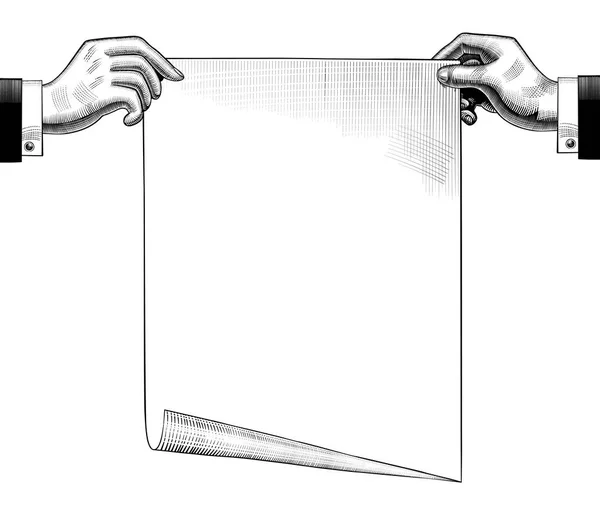 Concept Business plan. Vintage drawing of two hands with a paper sheet. — Stok Vektör