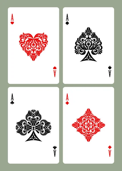 Playing card aces with decorative suit symbols — Stock Vector