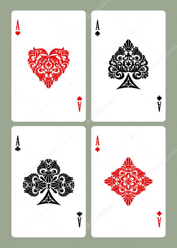 Playing card aces with decorative suit symbols