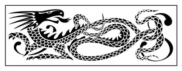Silueta negra de dragón decorativo — Vector de stock