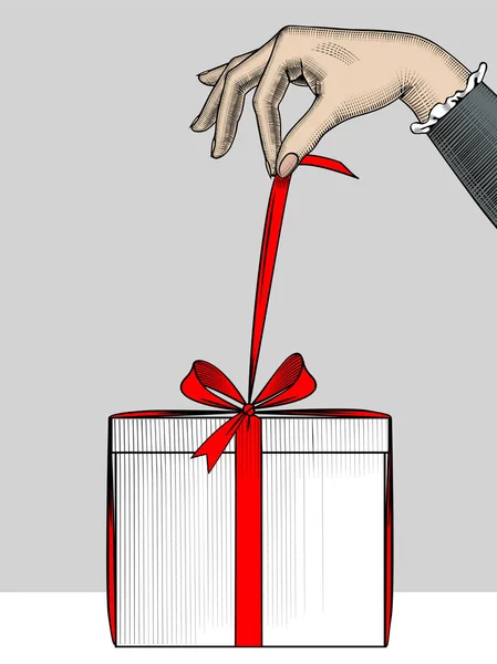 Női kéz karácsonyi ajándékkal. — Stock Vector