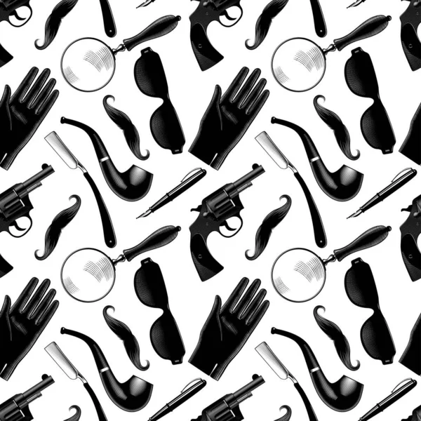 Colección Artículos Detectivos Investigaciones Sherlock Holmes Conjunto Accesorios Masculinos Sobre — Vector de stock