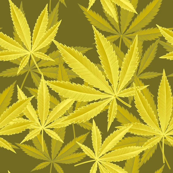 Gouden Cannabis Naadloos Patroon Van Gouden Cannabisbladeren Vintage Gravure Zwart — Stockvector