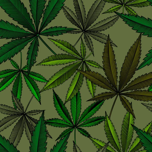 Cannabis Laat Een Naadloze Patroon Achtergrond Achter Vintage Gravure Zwart — Stockvector