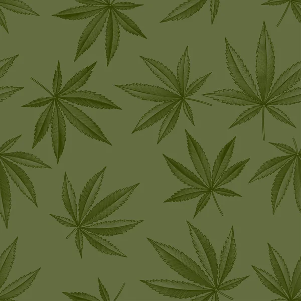 Cannabis Verde Modelo Sin Costura Hojas Verdes Cannabis Dibujo Engranaje — Archivo Imágenes Vectoriales