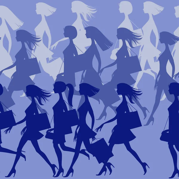 Women Modern City Metropolis Seamless Background Group People Vector Illustration — Stock Vector