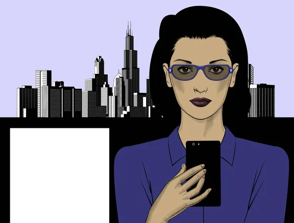 Avatar de una joven morena en gafas de moda . — Vector de stock