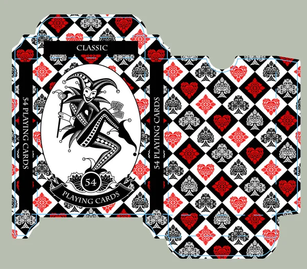 Modello Scatola Carte Gioco Con Immagine Joker Uno Sfondo Scacchi — Vettoriale Stock