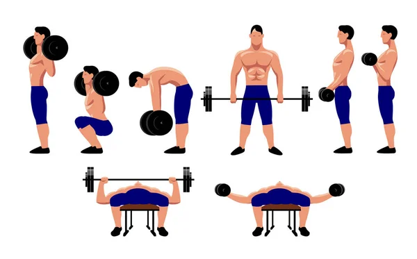 Fitness Und Bodybuilding Übungen Für Männer Vektorillustration — Stockvektor