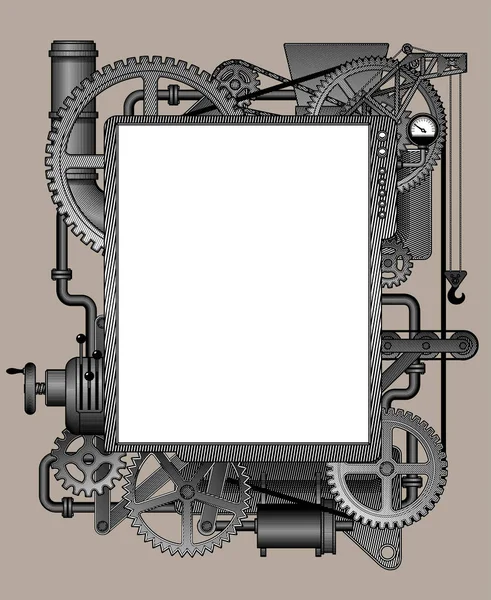 Комплексна Залізна Фантастична Рамка Формі Машини Білим Екраном Шаблон Стилю — стоковий вектор