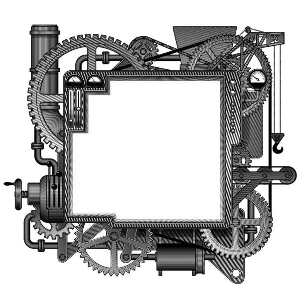 Komplex Vas Fantasztikus Gép Fehér Képernyővel Steampunk Stílusú Sablon Poszter — Stock Vector