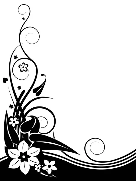 用鲜花和树叶装饰的老式装饰品的黑白轮廓 — 图库矢量图片