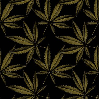 Kenevir ya da marihuana altın yaprakları. El çizimi pürüzsüz desen. Vektör illüstrasyonu.