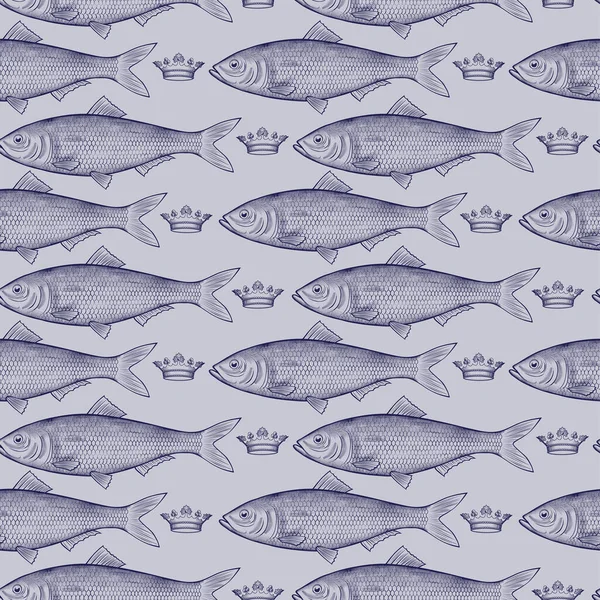 Ρέγγα Ψάρι Αδιάλειπτη Μοτίβο Φόντο Εσοδεία Χάραξη Τυποποιημένο Σχέδιο Εικονογράφηση — Διανυσματικό Αρχείο