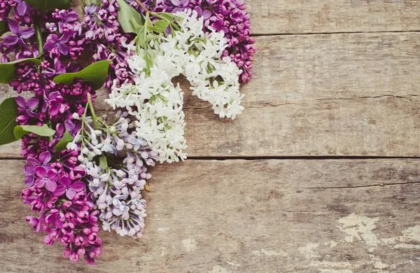 Lilac Flowers Wooden Background — Stock Photo, Image