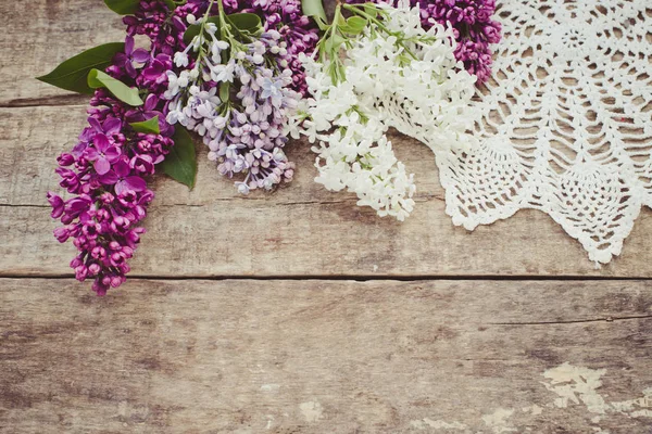 Lilac Flowers Wooden Background — Stock Photo, Image