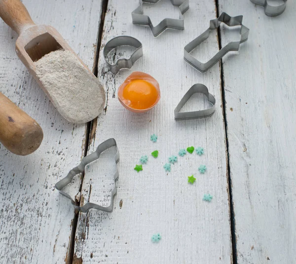 Cookies Cutters Egg Background Close — Stock Photo, Image