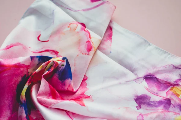 Photo silk fabric. Silk scarf with bright abstract print