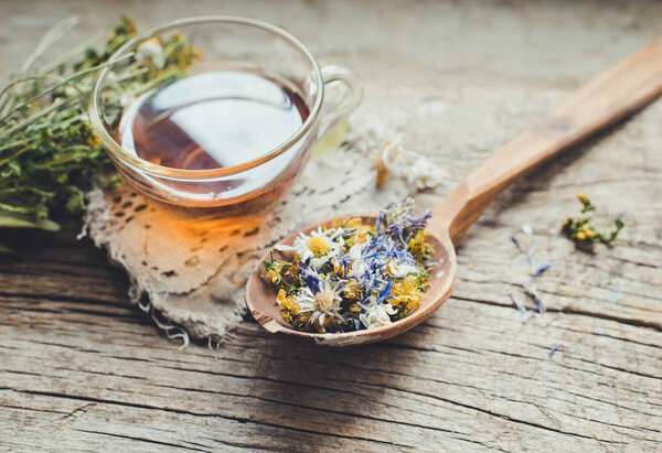 Herbal tea with flowers for healthy living