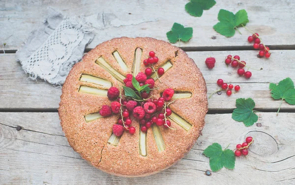 Tasty Berries Rhubarb Pie Background — Stock Photo, Image