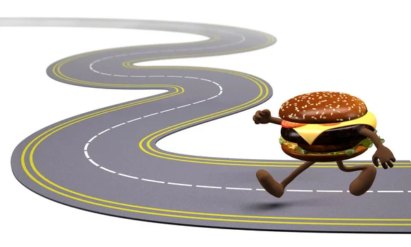 hamburger that runs in the street, street food concepts 3d illustration