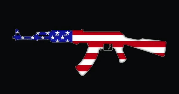 Rifle with American flag painted on, isolated on black background 3d illustration