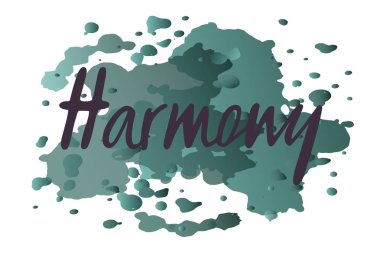 Harmony logo, el ilanı, afiş, davet veya tebrik kartı, kartpostal için vektör Illustration. Uyum tipografi poster. El ile yazılmış modern yazı. Uyum tırnak dokulu arka plan üzerinde.