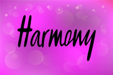 Harmony logo, el ilanı, afiş, davet veya tebrik kartı, kartpostal için vektör Illustration. Uyum tipografi poster. El ile yazılmış modern yazı. Uyum tırnak dokulu arka plan üzerinde.