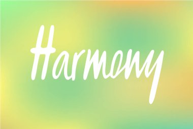 Harmony logo, el ilanı, afiş, davet veya tebrik kartı, kartpostal için vektör Illustration. Uyum tipografi poster. El ile yazılmış modern yazı. Uyum tırnak dokulu arka plan üzerinde.