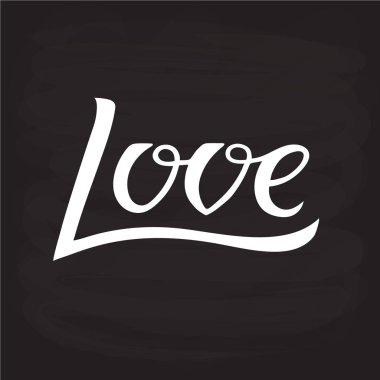 Aşk için logo, el ilanı, afiş, davet veya tebrik kartı, kartpostal, rozet vektör Illustration. Aşk tipografi poster. El ile yazılmış modern yazı. Sevgi tırnak dokulu arka plan üzerinde.
