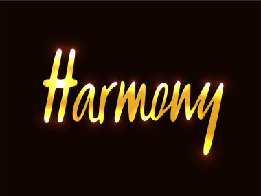 Harmony logo, el ilanı, afiş, davet veya tebrik kartı, kartpostal için vektör Illustration. Uyum tipografi poster. El ile yazılmış modern yazı. Uyum tırnak dokulu arka plan üzerinde.