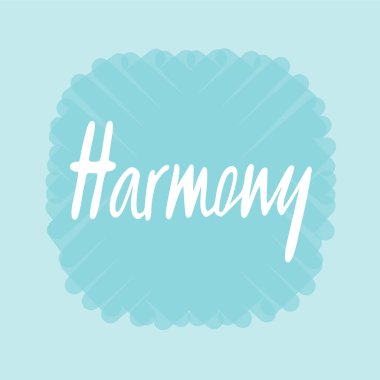 Harmony logo, el ilanı, afiş, davet veya tebrik kartı, kartpostal için vektör Illustration. Uyum tipografi poster. El ile yazılmış modern yazı. Uyum tırnak dokulu arka plan üzerinde.
