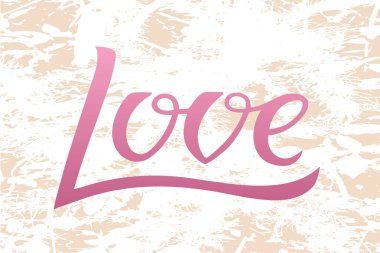 Aşk için logo, el ilanı, afiş, davet veya tebrik kartı, kartpostal, rozet vektör Illustration. Aşk tipografi poster. El ile yazılmış modern yazı. Sevgi tırnak dokulu arka plan üzerinde.