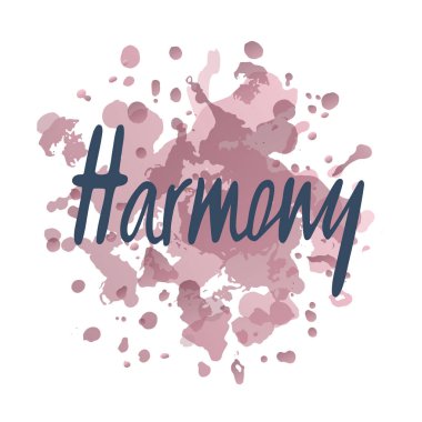 Harmony logo, el ilanı, afiş, davet veya tebrik kartı, kartpostal için vektör Illustration. Uyum tipografi poster. El ile yazılmış modern yazı. Uyum tırnak dokulu arka plan üzerinde.