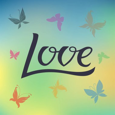 Aşk için logo, el ilanı, afiş, davet veya tebrik kartı, kartpostal, rozet vektör Illustration. Aşk tipografi poster. El ile yazılmış modern yazı. Sevgi tırnak dokulu arka plan üzerinde.