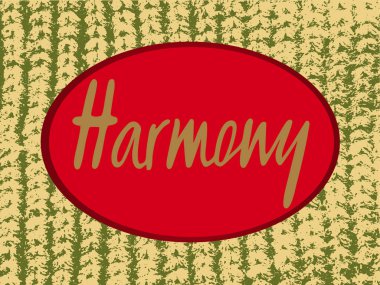 Harmony logo, el ilanı, afiş, davetiye veya tebrik kartı, kartpostal için vektör Illustration. Uyum tipografi poster. El ile yazılmış modern yazı. Uyum tırnak dokulu arka plan üzerinde.