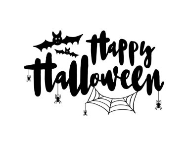 Cadılar Bayramın kutlu olsun vektör Illustration yarasa, örümcek ve web afiş, tebrik kartı, yeni yıl eğlencesi daveti, kartpostal, tipografi poster için. Yazı el yazısı. Tatil hat alıntı adresinden arka plan.