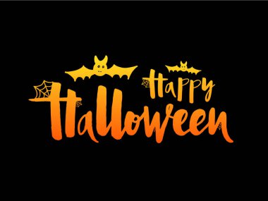 Cadılar Bayramın kutlu olsun vektör Illustration yarasa ve web afiş, tebrik kartı, yeni yıl eğlencesi daveti, kartpostal, tipografi poster için. Yazı el yazısı. Tatil hat alıntı adresinden arka plan.