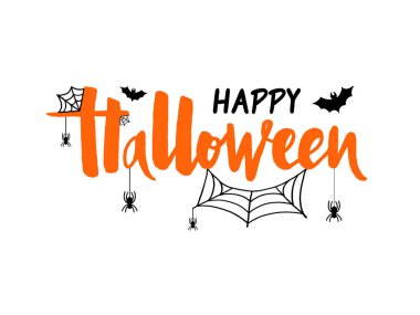 Cadılar Bayramın kutlu olsun vektör Illustration yarasa, örümcek ve web afiş, tebrik kartı, yeni yıl eğlencesi daveti, kartpostal, tipografi poster için. Yazı el yazısı. Tatil hat alıntı adresinden arka plan.