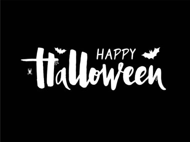 Cadılar Bayramın kutlu olsun vektör Illustration yarasa, örümcek ve web afiş, tebrik kartı, yeni yıl eğlencesi daveti, kartpostal, tipografi poster için. Yazı el yazısı. Tatil hat alıntı adresinden arka plan.